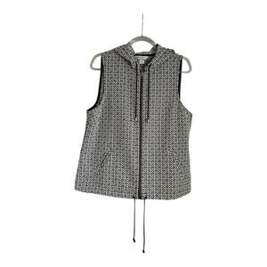 Christopher & Banks NWT Womens MED Hooded Vest Geometric Floral Pattern Pockets
